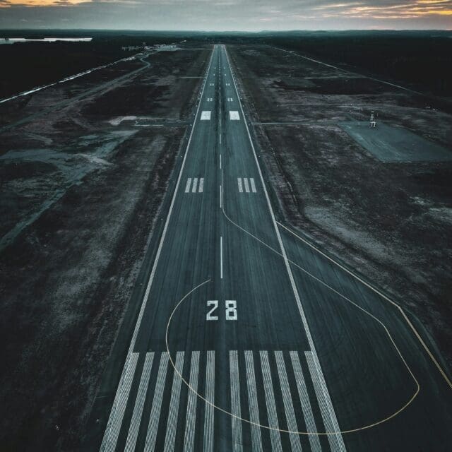 Aerial view of runway