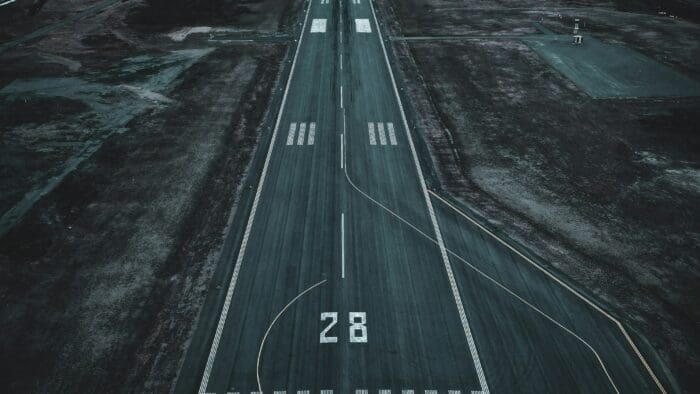Aerial view of runway